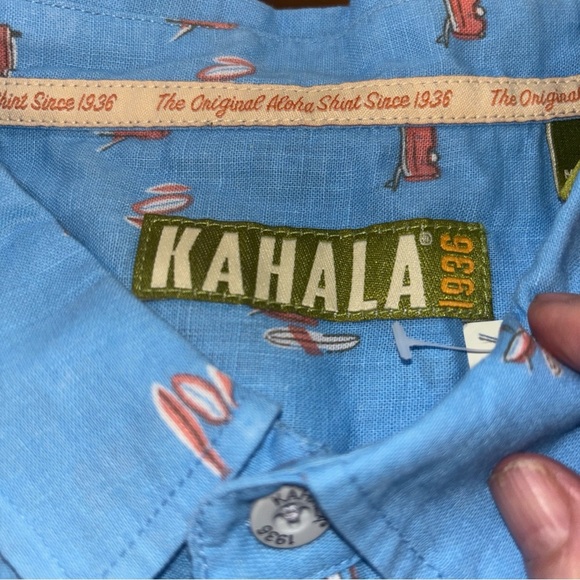 KAHALA 1936 ORIGINAL ALOHO SHIRT 2XL SKY BLUE SS LINEN COTTON - Picture 3 of 15